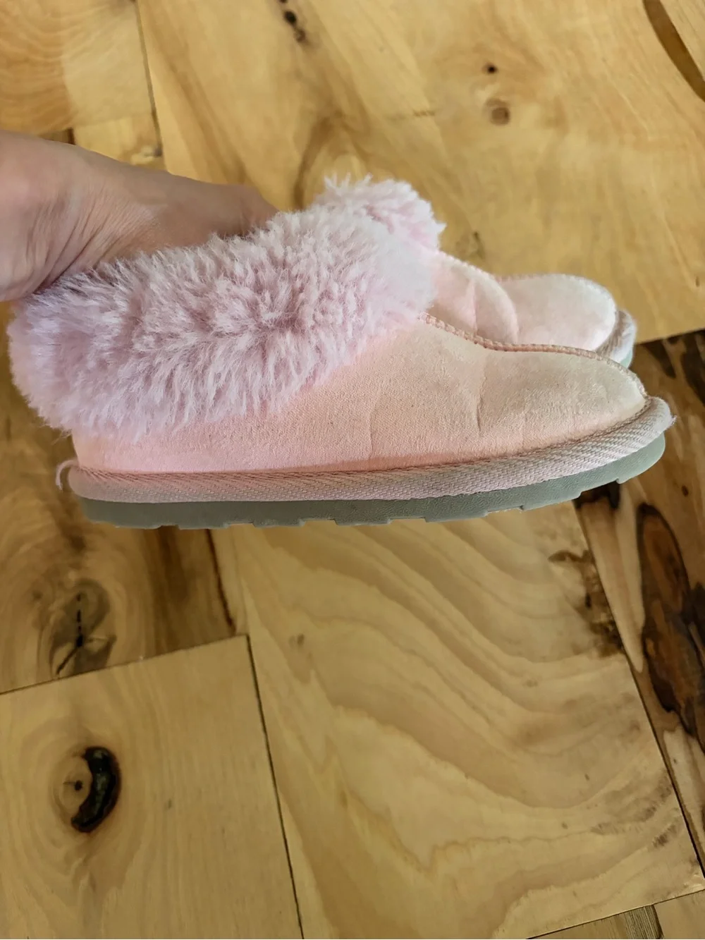 UGG Pink Plush Cuff Kids Slippers